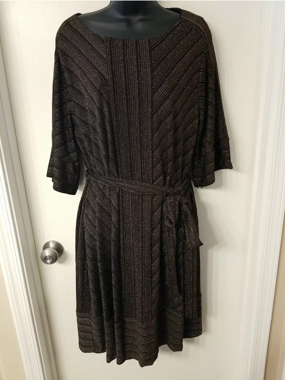 Lane Bryant Black Midi Dress with Bronze Stripe Shimmer